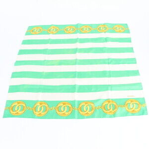 Chanel Gold Chain Coco Mark Stripe Scarf/Muffler Large Stole for Women